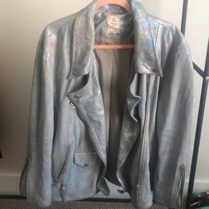 Iridescent free people leather jacket